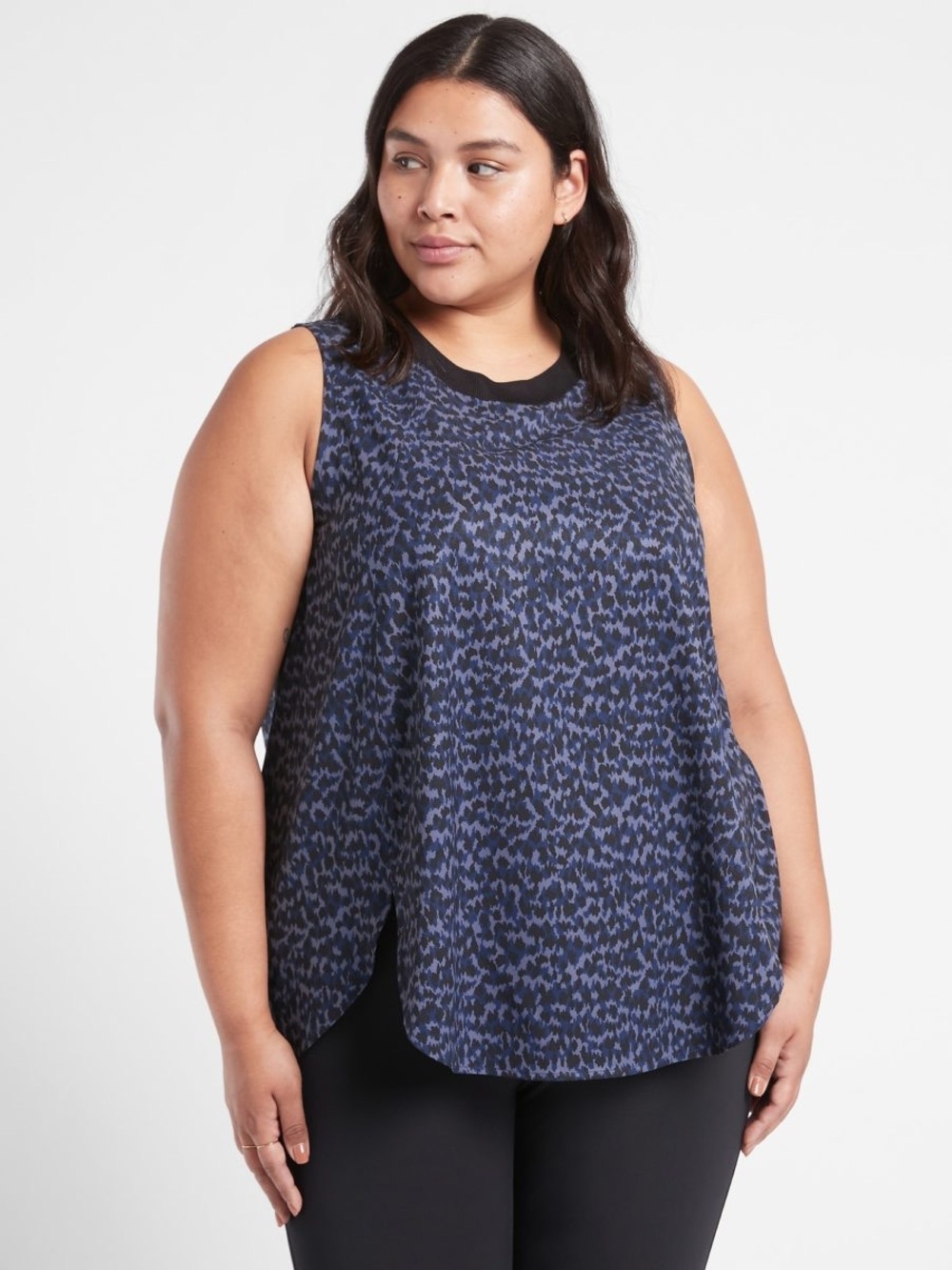 ATHLETA Zephyr Print Tank Featherweight Black and Blue Leopard 3X